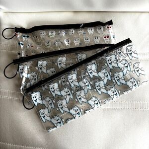 Lot Of 3 Clear Zipper Oral Hygiene Kids Travel Toothbrush Floss Name Plate Pouch